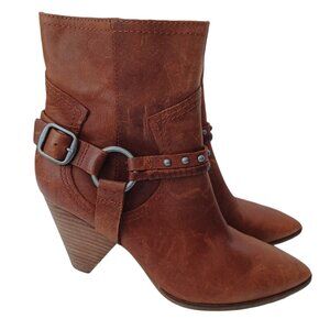 Lucky Brand Boots Majoko‎ Mid Calf Booties Distressed Harness Western Womens 7.5